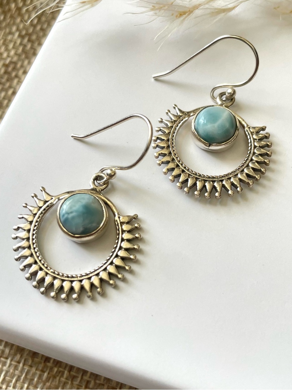 Larimar 925 Sterling Silver Natural Larimar Dangle Earrings! B O H O